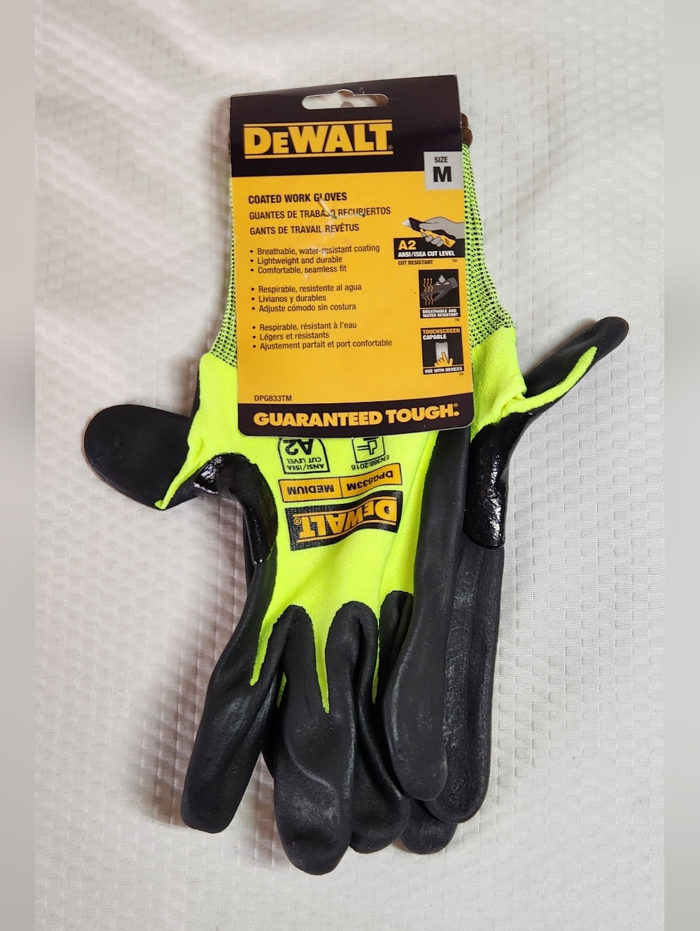 DEWALT Men's High-Visibility Yellow & Black Coated Work Gloves - Medium